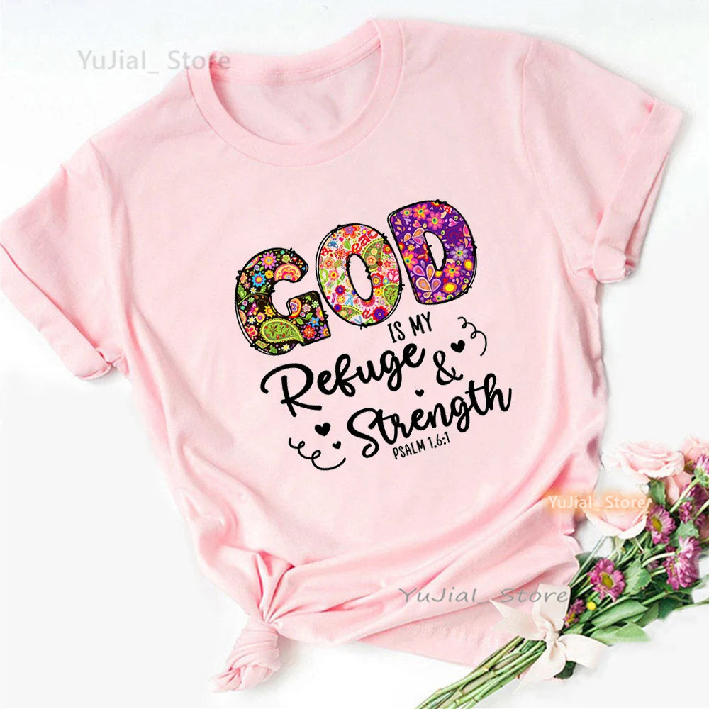 With God All Things Are Possible Graphic Print Pink T Shirt