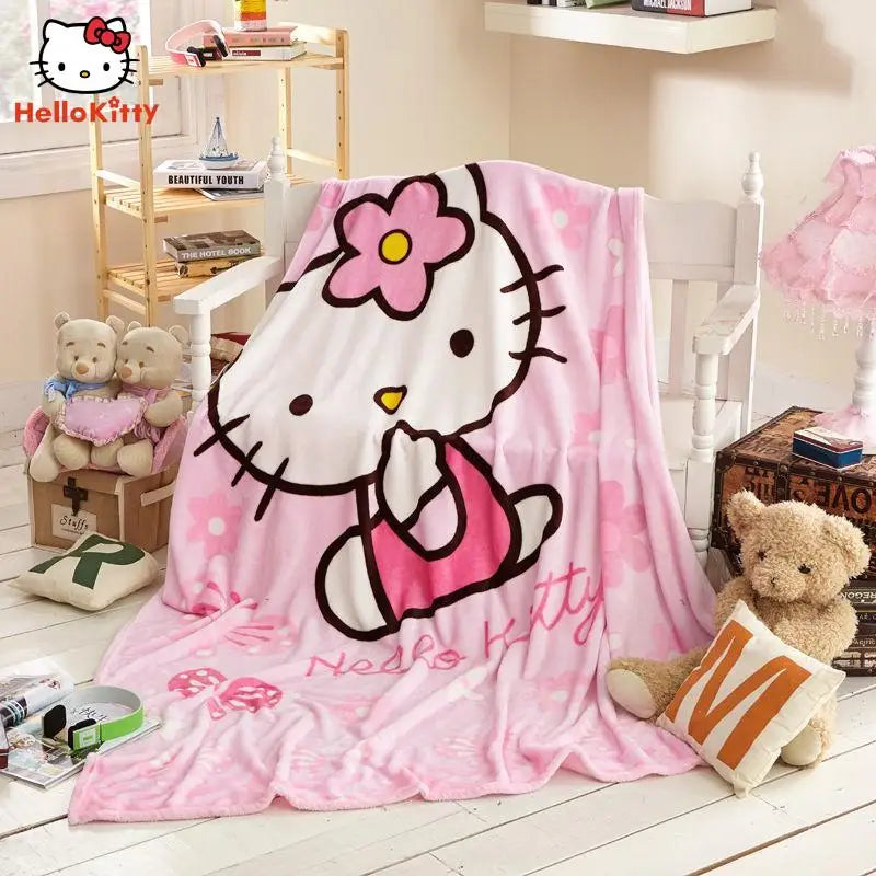 Hello Kittys Blanket Child Sanrios Anime Kindergarten Student Coral Fleece Flannel Summer Cool Quilt Air Conditioner Blanket