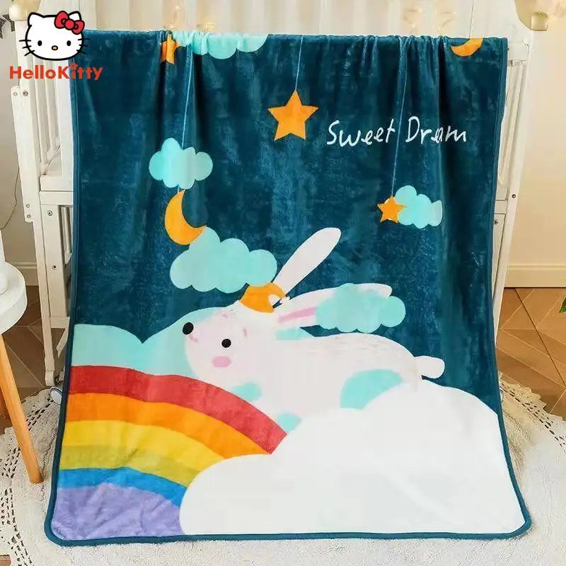 Hello Kittys Blanket Child Sanrios Anime Kindergarten Student Coral Fleece Flannel Summer Cool Quilt Air Conditioner Blanket