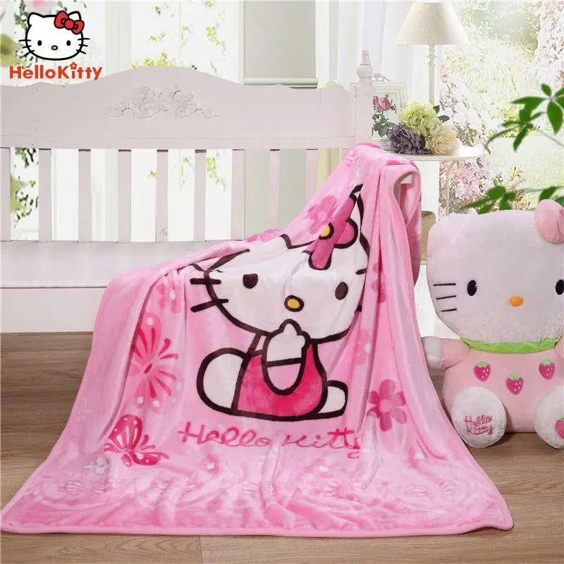 Hello Kittys Blanket Child Sanrios Anime Kindergarten Student Coral Fleece Flannel Summer Cool Quilt Air Conditioner Blanket