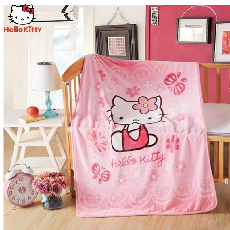 Hello Kittys Blanket Child Sanrios Anime Kindergarten Student Coral Fleece Flannel Summer Cool Quilt Air Conditioner Blanket