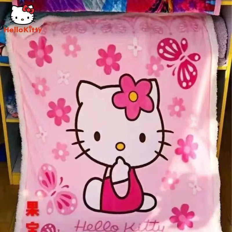 Hello Kittys Blanket Child Sanrios Anime Kindergarten Student Coral Fleece Flannel Summer Cool Quilt Air Conditioner Blanket