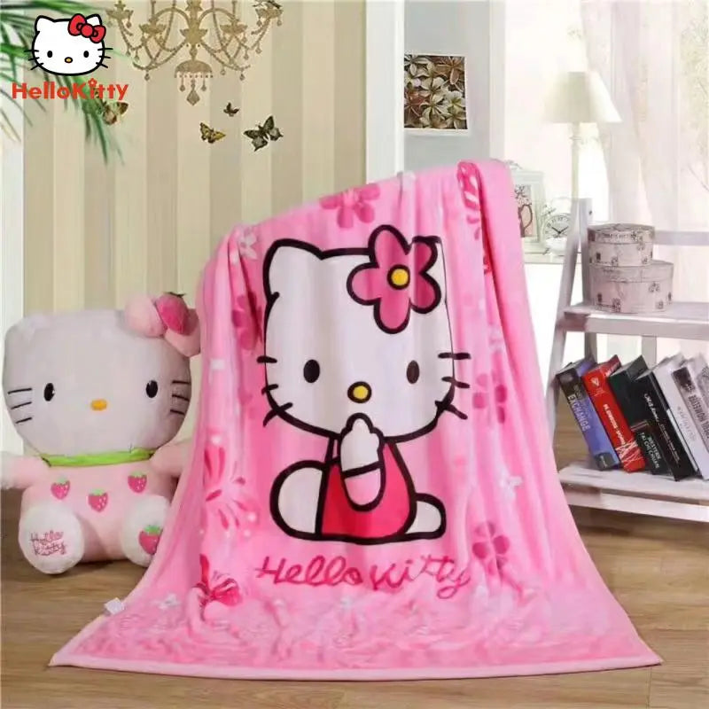 Hello Kittys Blanket Child Sanrios Anime Kindergarten Student Coral Fleece Flannel Summer Cool Quilt Air Conditioner Blanket